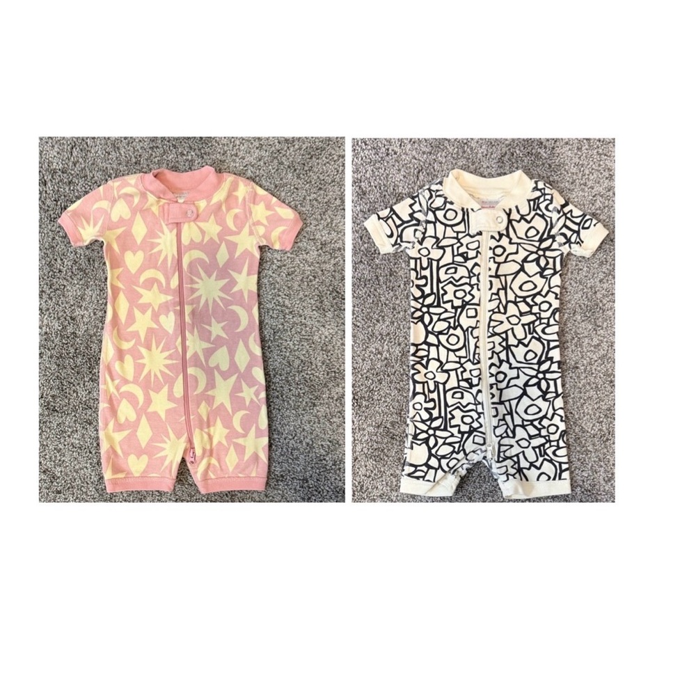 Hanna Andersson 2-Pack Baby Rompers - Pink Star & Cream Black Print